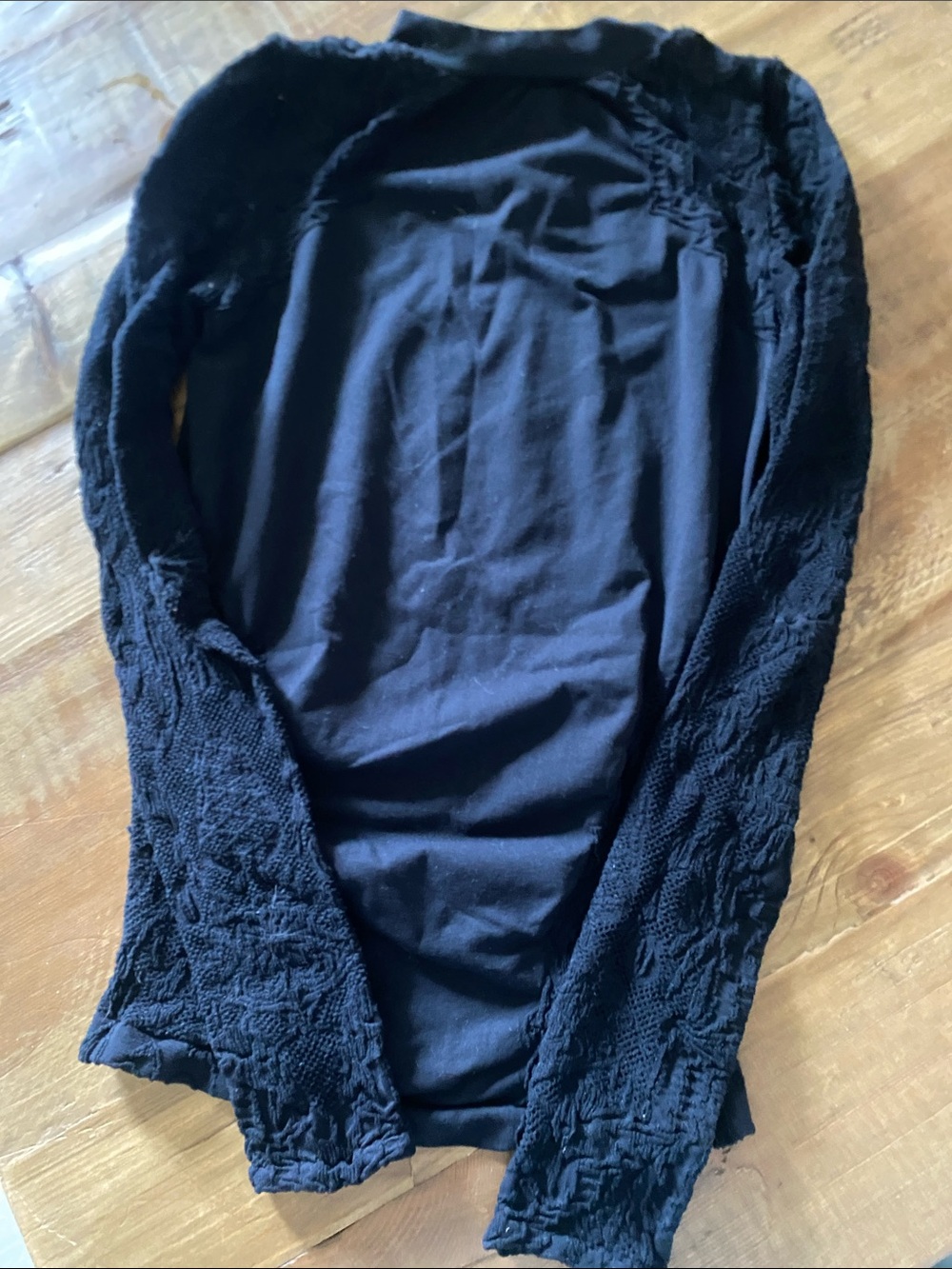 Free People Black Textured Knit Long Sleeve Top